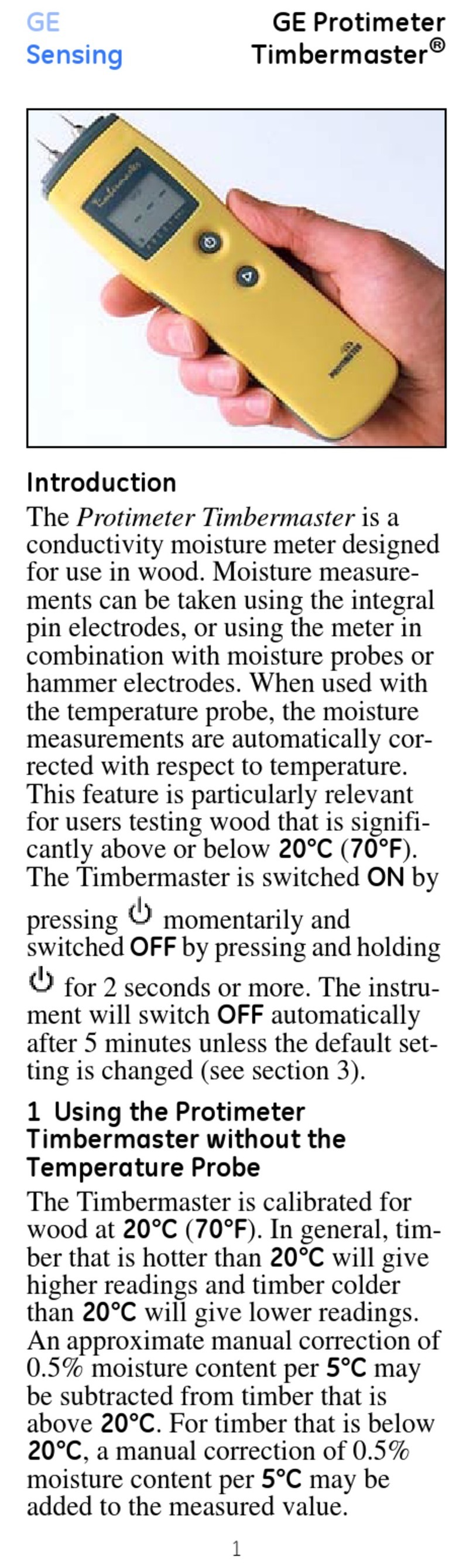 GE Protimeter Timbermaster quick start guide
