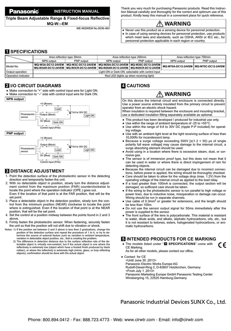 Panasonic MQ-W3A-DC12-24VEM instruction manual Panasonic MQ-W3A-DC12-24VEM instruction manual