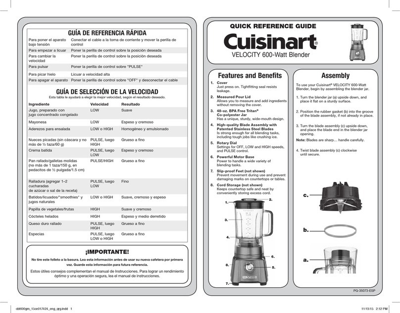 Cuisinart VELOCITY Quick reference guide