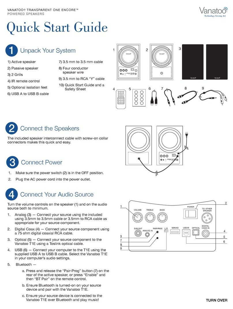 Vanatoo TRANSPARENT ONE ENCORE quick start guide