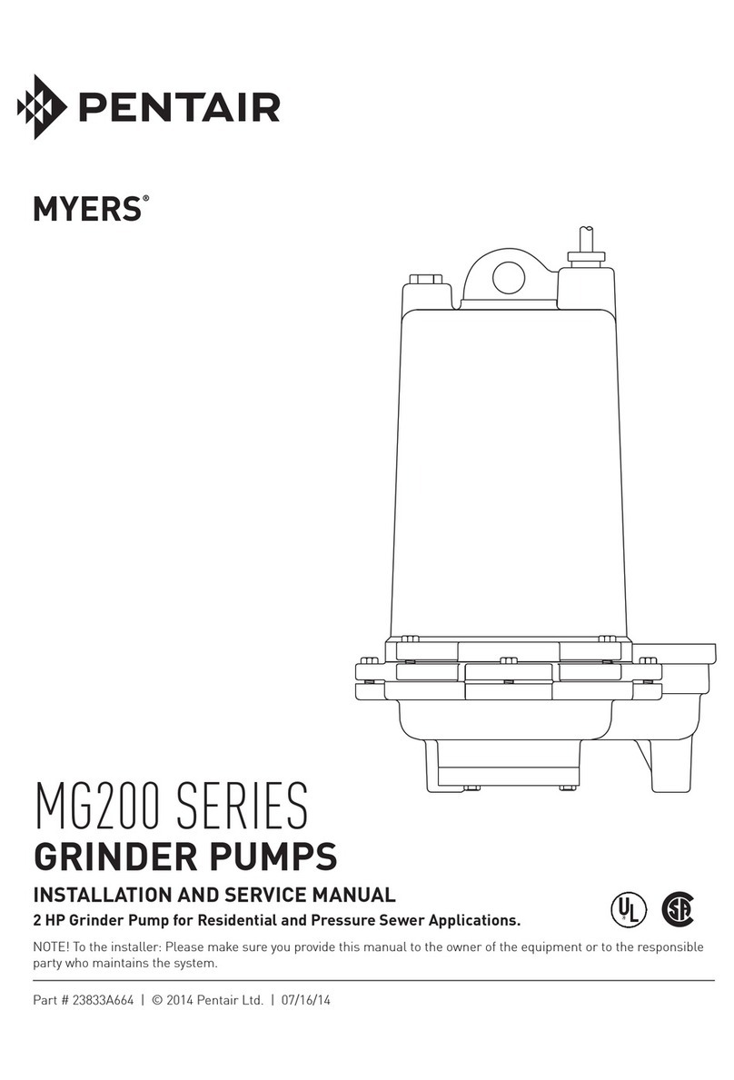 Pentair MYERS MG200 Series Installation and service manual Pentair MYERS MG200 Series Installation and service manual