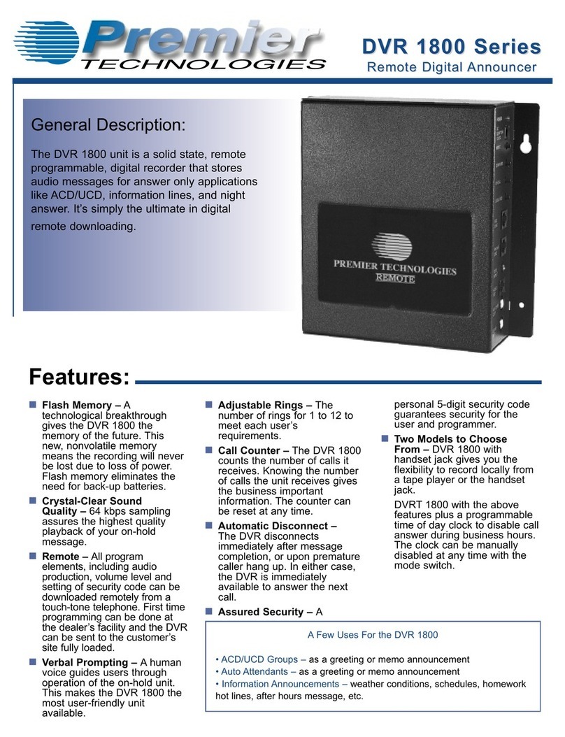 Premier Technology DVR 1800 Series Quick start manual