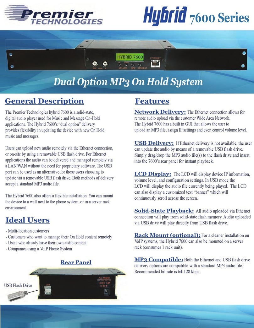 Premier Technology Hybrid 7600 Series Quick start manual Premier Technology Hybrid 7600 Series Quick start manual