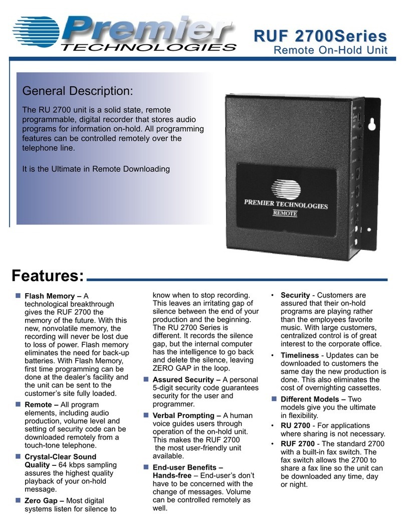 Premier Technology RUF 2700 Series Quick start manual
