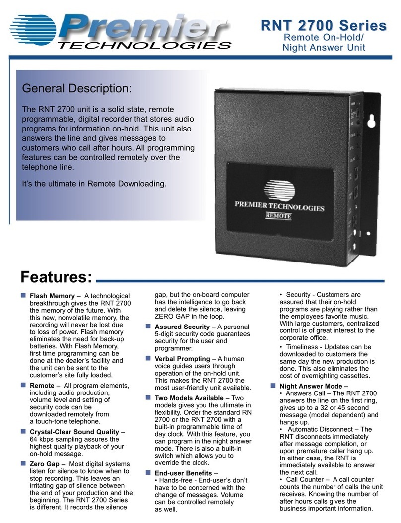 Premier Technology RNT 2700 Series Quick start manual