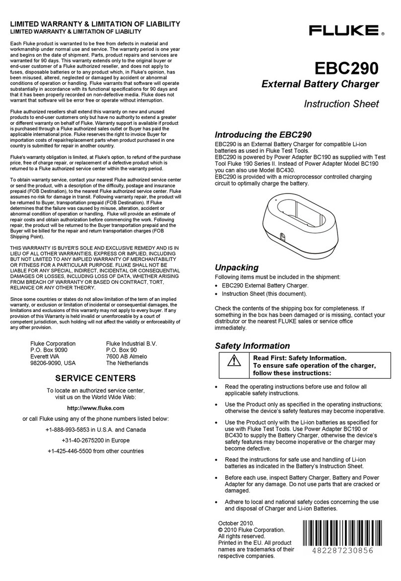 Fluke EBC290 instruction sheet