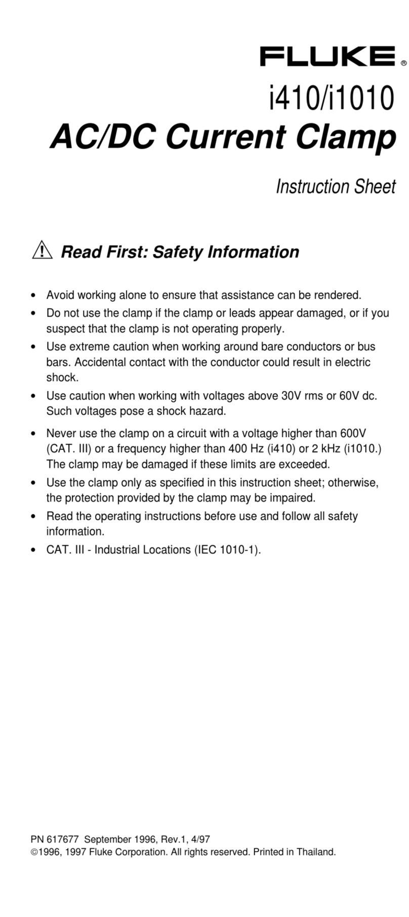 Fluke i410 User manual Fluke i410 User manual
