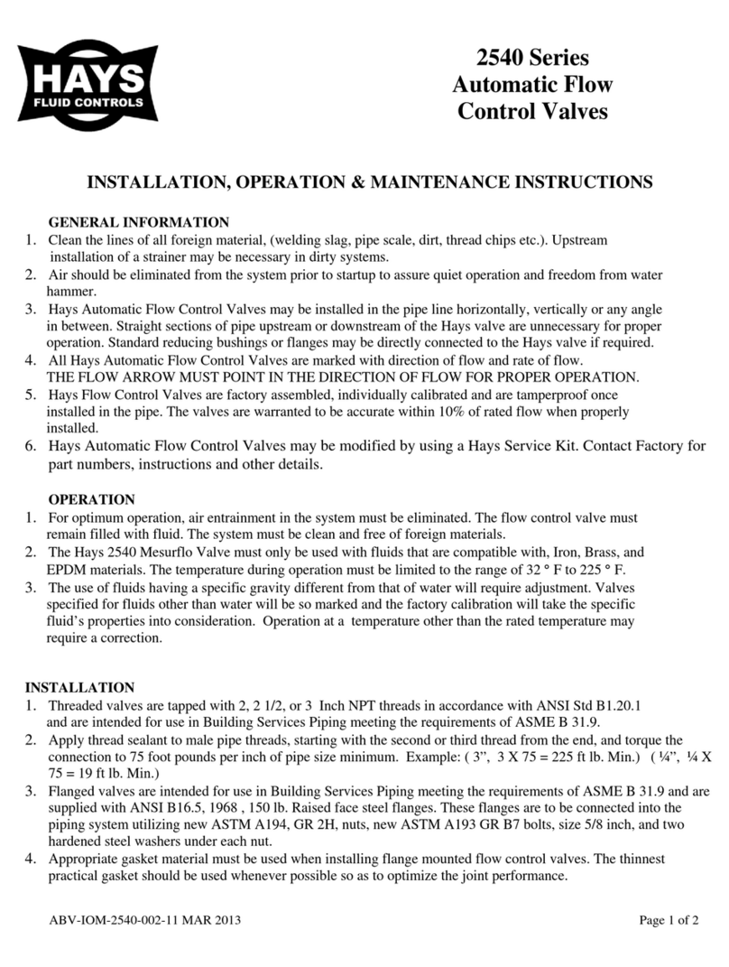 Hays Fluid Controls 2540 Series Installation, operation & maintenance instructions Hays Fluid Controls 2540 Series Installation, operation & maintenance instructions