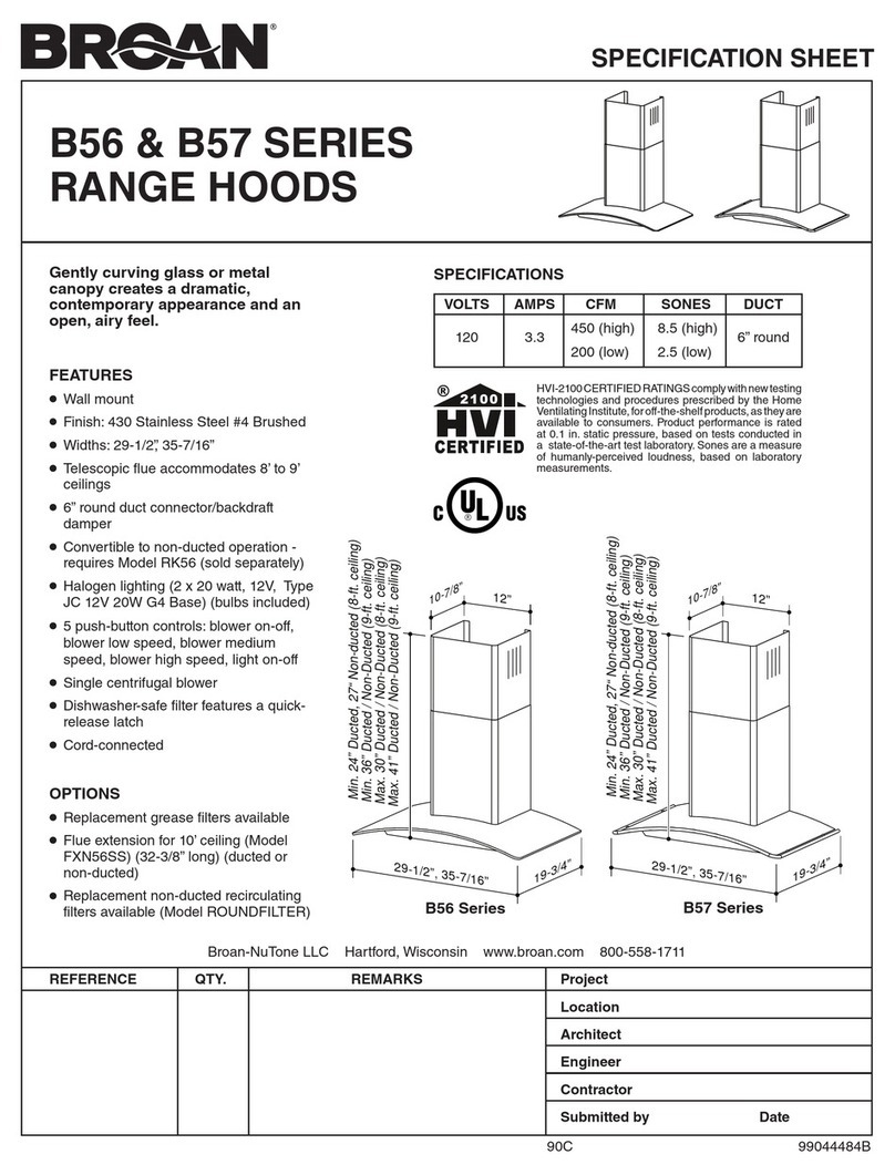 Broan B56 Series Specification sheet