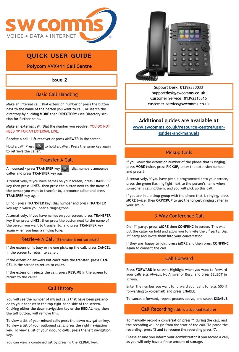 SW Comms Polycom VVX411 Instruction manual