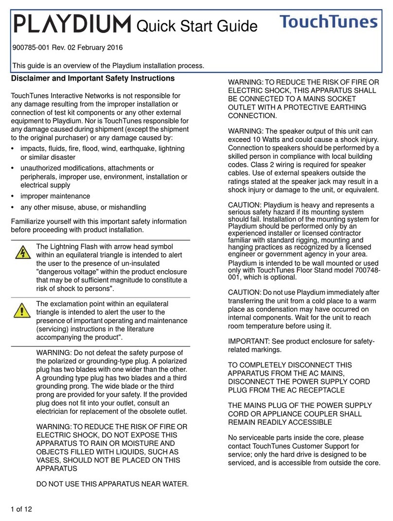 TouchTunes Playdium User manual TouchTunes Playdium User manual