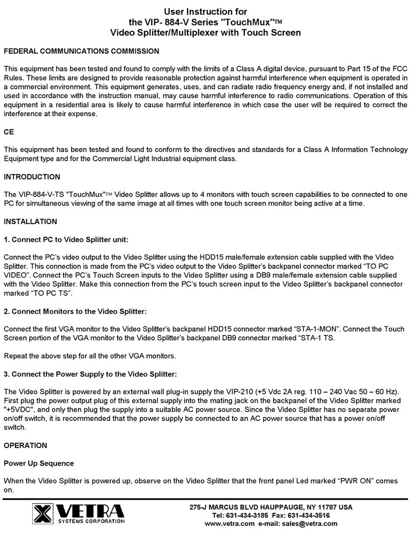 Vetra TouchMux VIP- 884-V Series Installation instructions