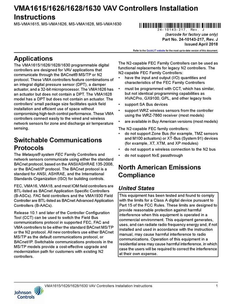 Johnson Controls VMA1615 User manual
