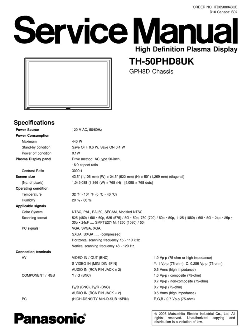 Panasonic TH-50PHD8UK - 50" Plasma Panel User manual