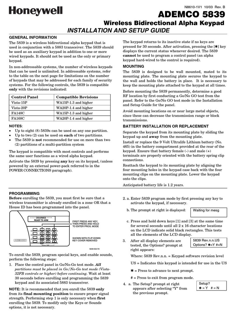 Honeywell ADEMCO 5839 Assembly instructions