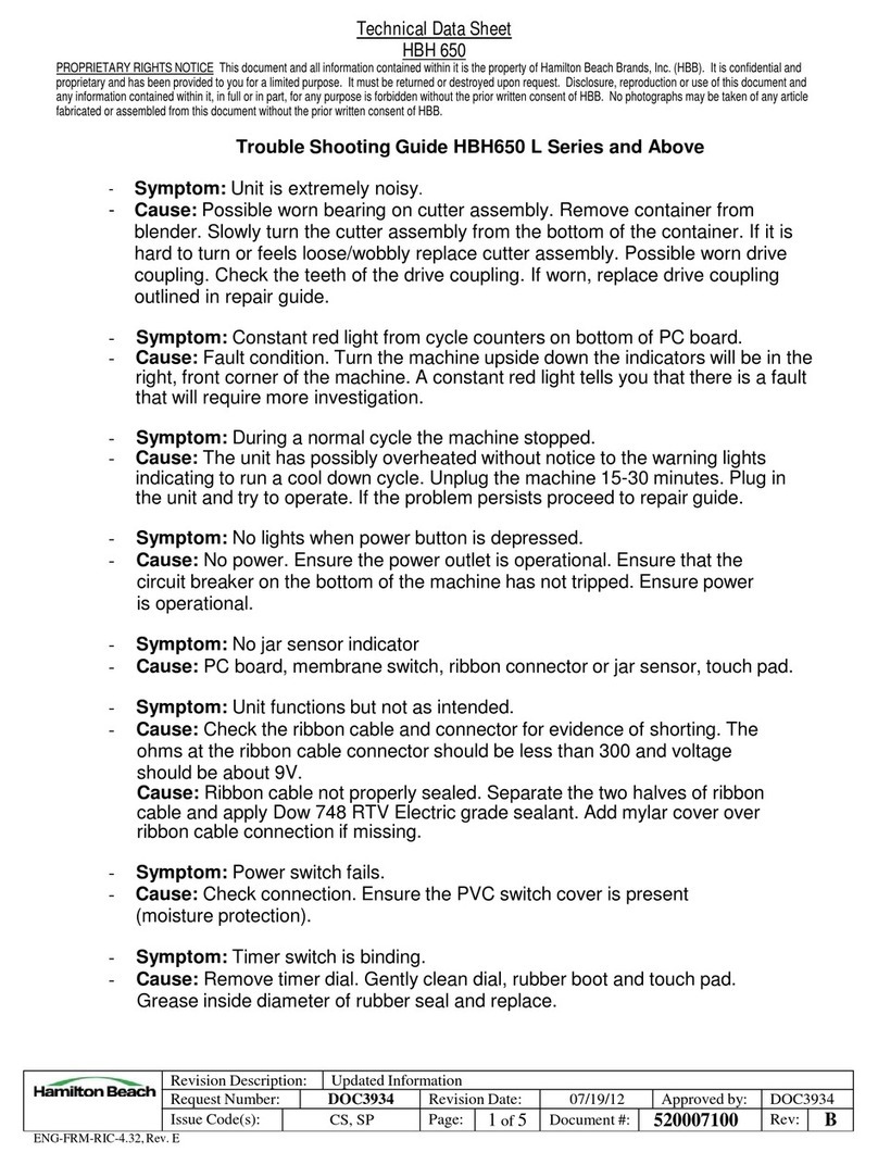 Hamilton Beach HBH650 Technical data sheet
