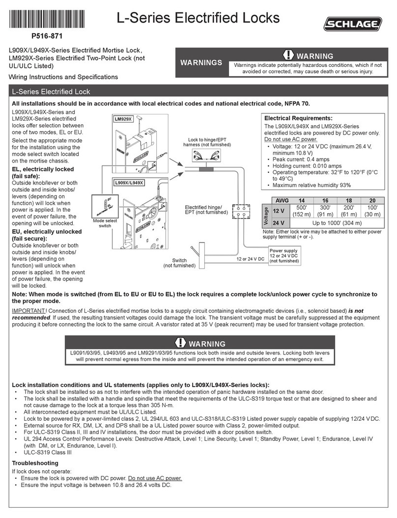 Schlage L-SERIES Wiring Instructions and Specifications