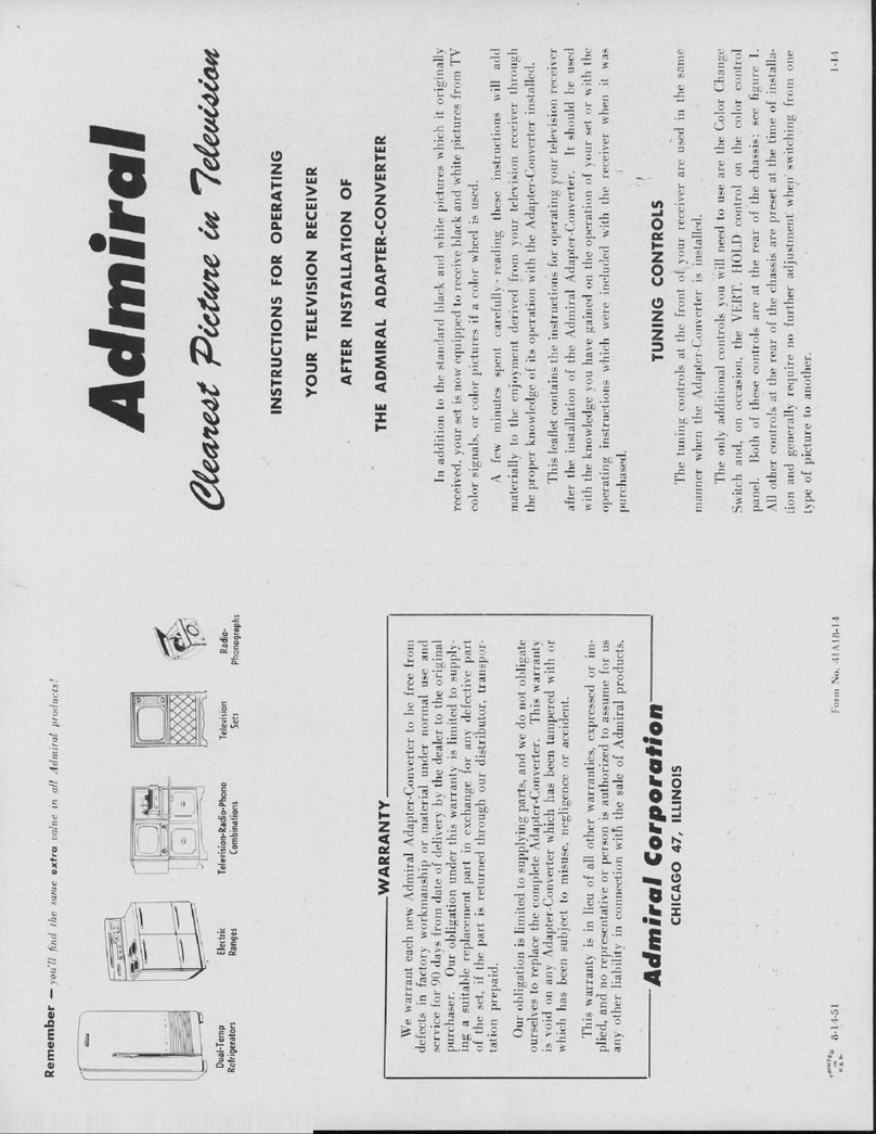Admiral CA101 Installation and service notes