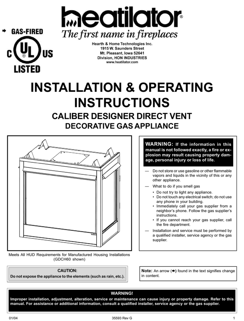 Heatilator CALIBER DESIGNER DIRECT VENT Installation and operating instructions