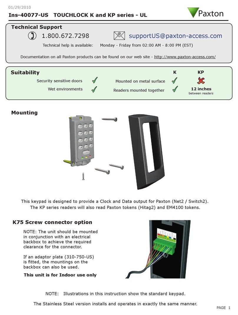 Paxton TOUCHLOCK K Series instruction manual