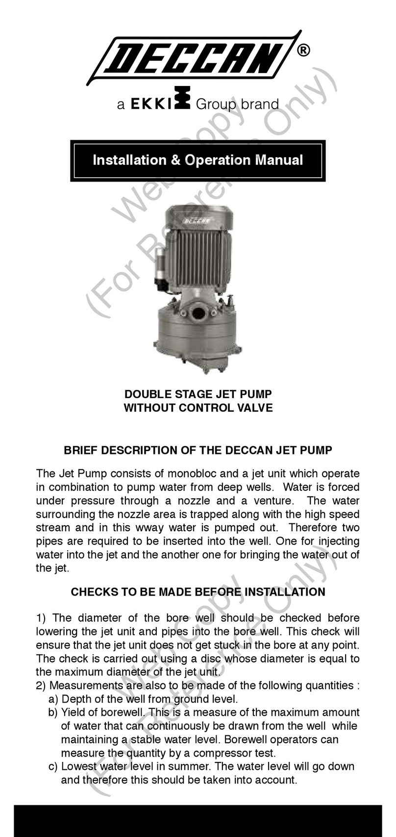 DECCAN DOUBLE STAGE JET PUMP Installation & operation manual