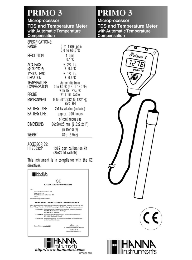 Hanna Instruments PRIMO 3 quick start guide Hanna Instruments PRIMO 3 quick start guide