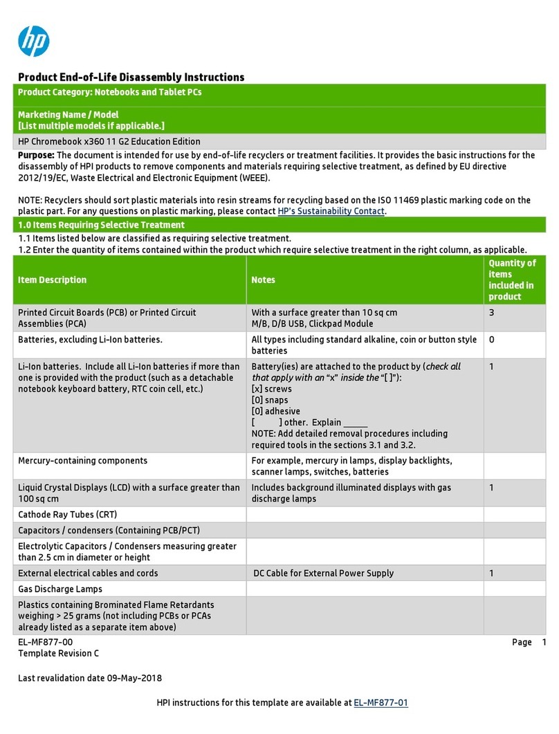 HP Pavilion 11 x360 PC Product End-of-Life Disassembly Instructions