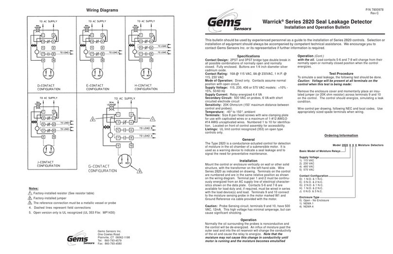 Gems Sensors Warrick 2820 Series Installation and Operation Bulletin