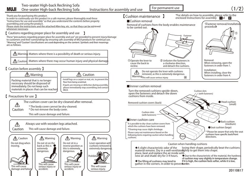 Muji Two-seater High-back Reclining Sofa Instructions for assembly and use