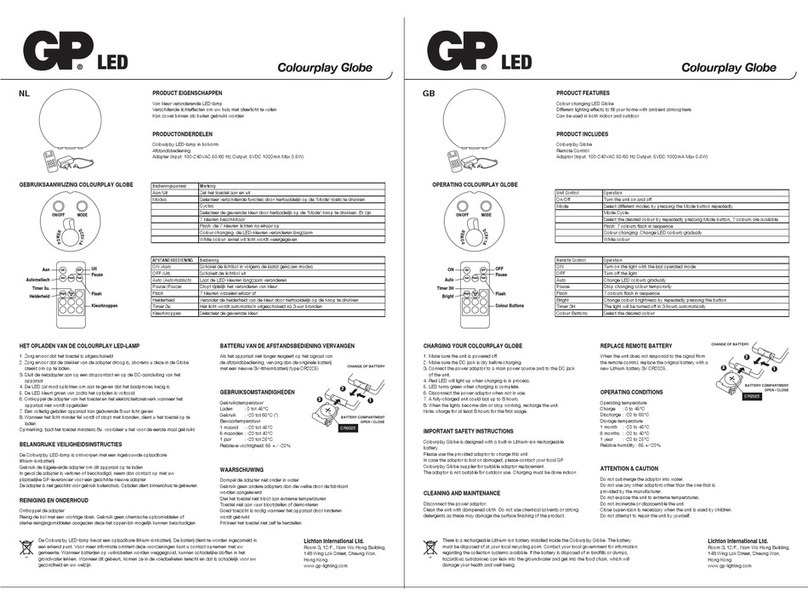 GP LED Colourplay Globe manual