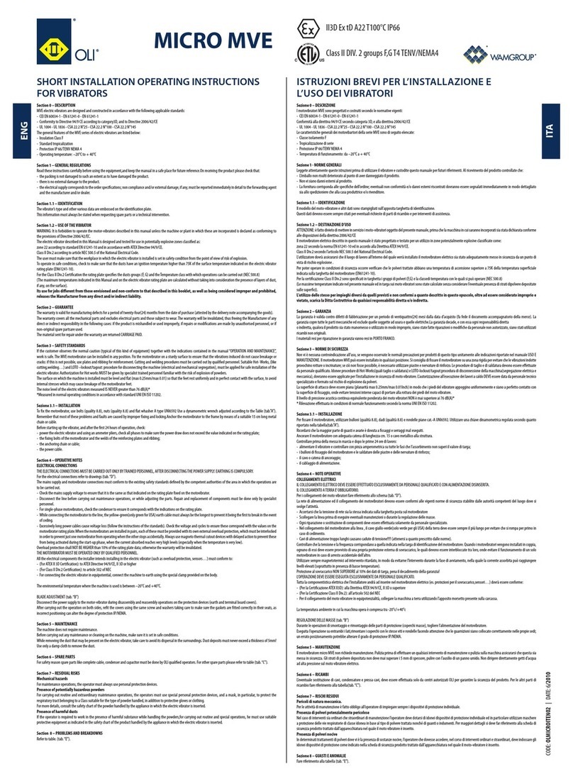 OLI MICRO MVE SHORT INSTALLATION OPERATING INSTRUCTIONS