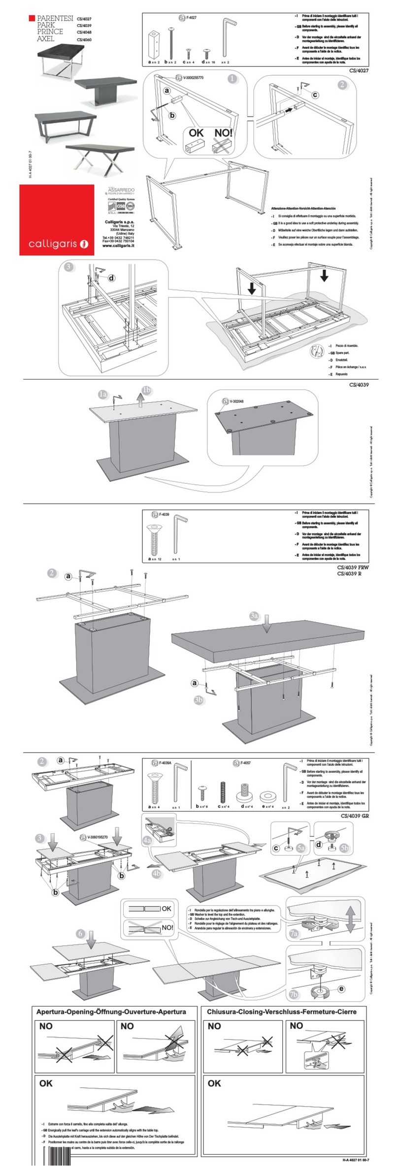 calligaris PARENTESI CS/4027 Owner's manual
