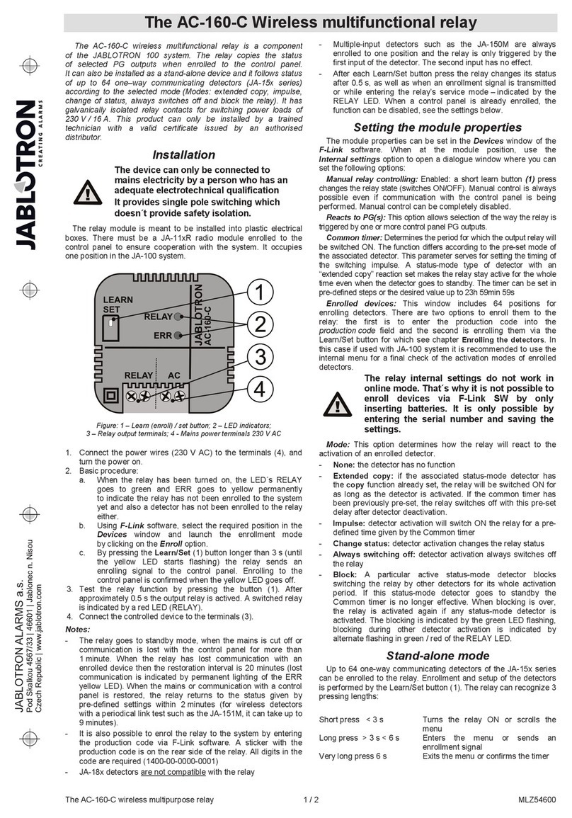 jablotron AC-160-C quick start guide