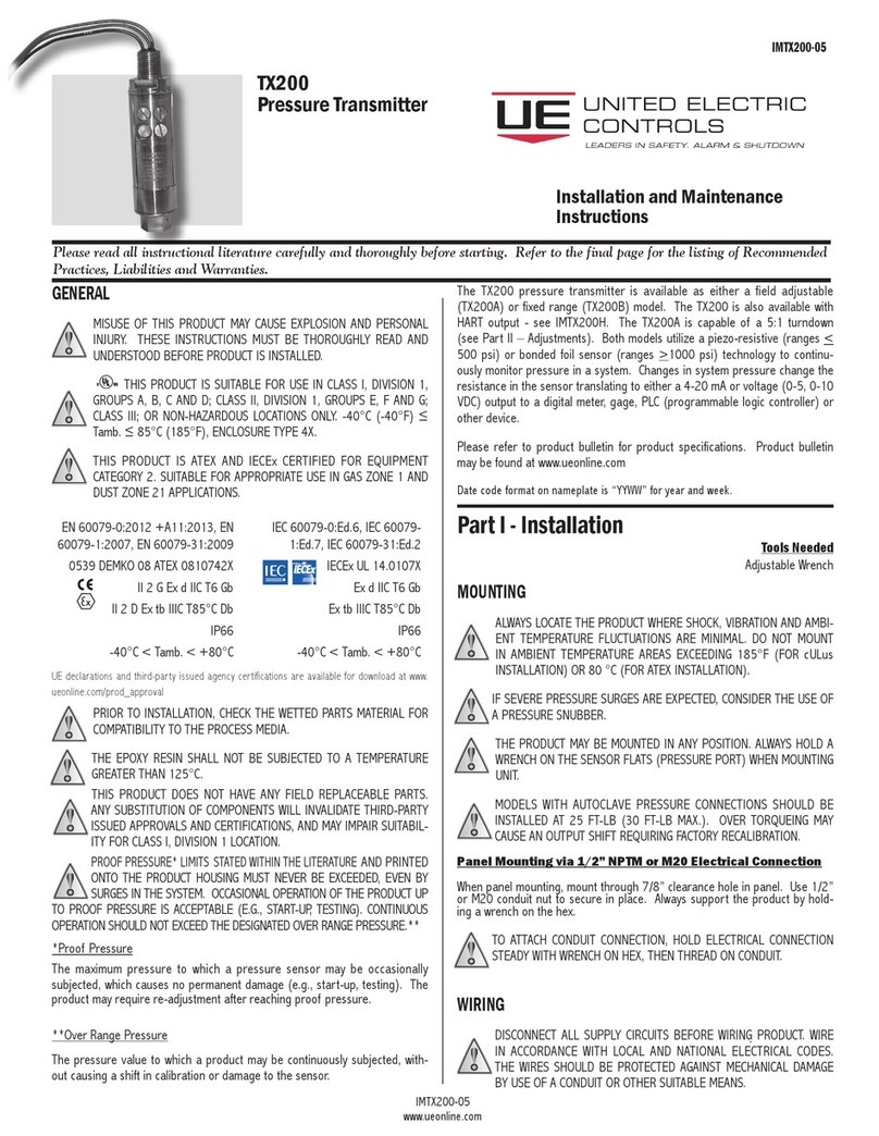 United Electric Controls TX200 Installation and maintenance instructions