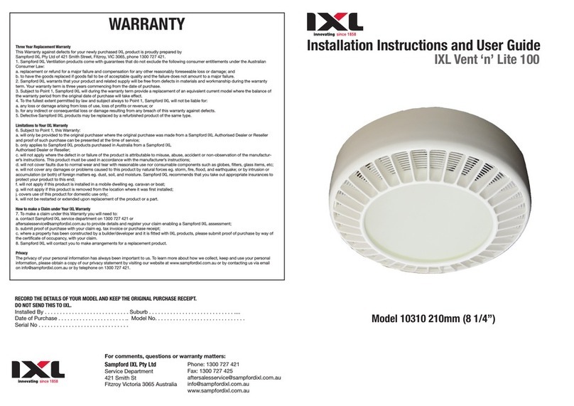 IXL Vent ‘n’ Lite 100 10310 Installation instructions and user guide IXL Vent ‘n’ Lite 100 10310 Installation instructions and user guide