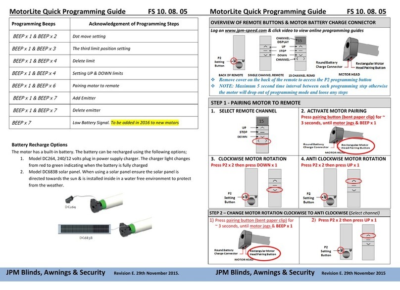 JPM MotorLite Quick programming guide