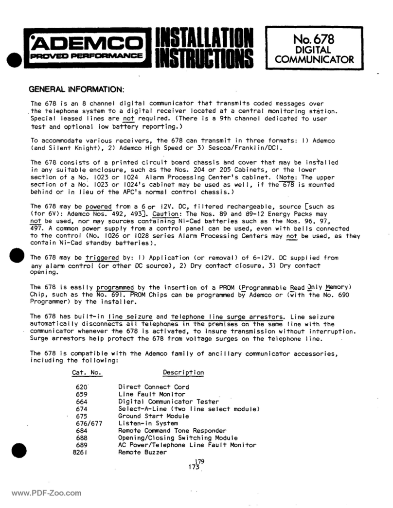 ADEMCO 678 User manual