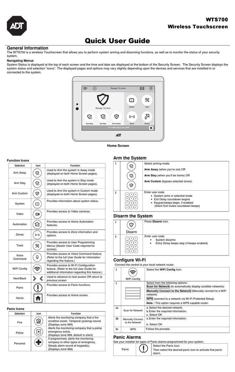 ADT WTS700 Quick user guide