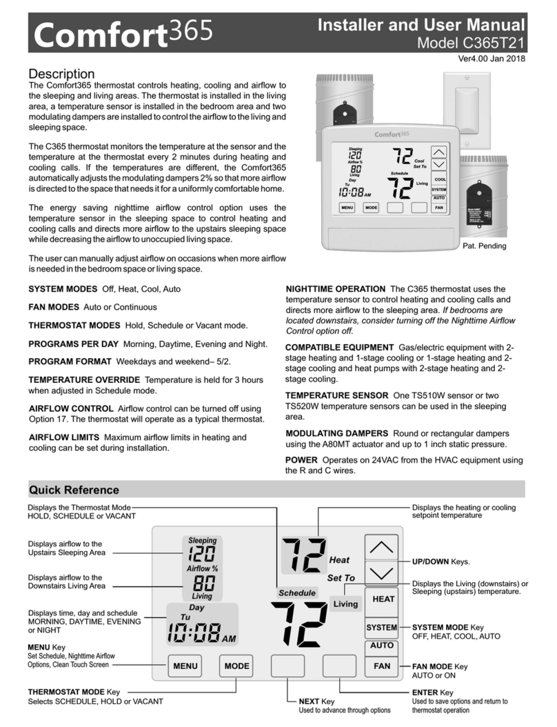 eControls Comfort365 C365T21 Operation and installation manual