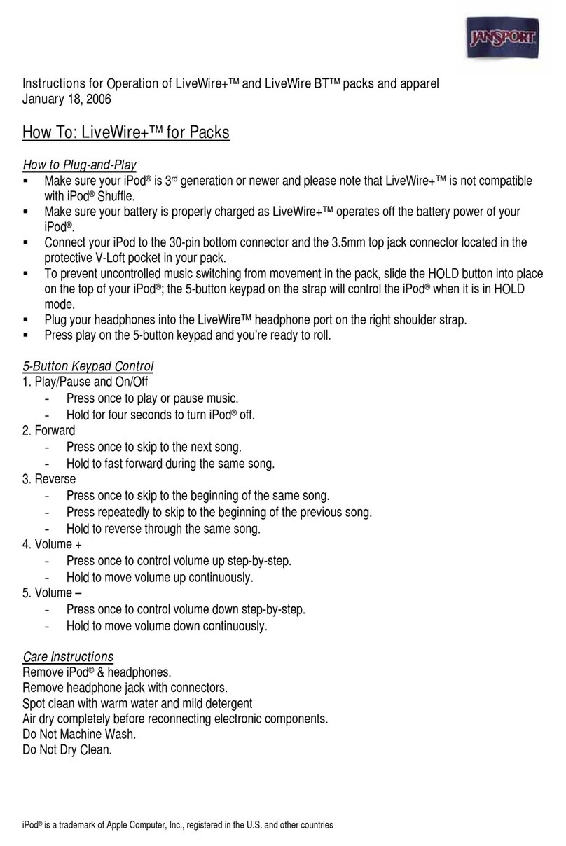 JanSport LiveWire+ Instructions and operating instructions JanSport LiveWire+ Instructions and operating instructions