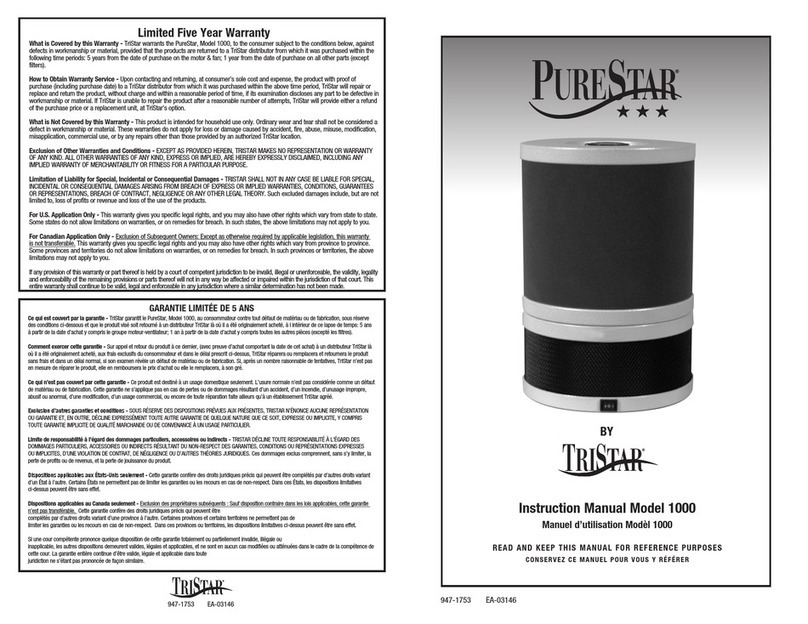 TriStar PureStar 1000 instruction manual