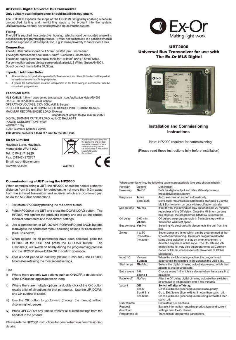 Exor UBT2000 Installation and commissioning instructions