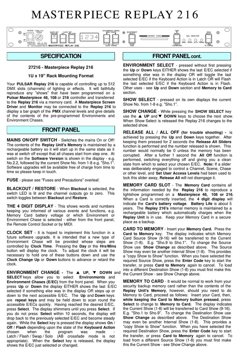 Pulsar Masterpiece Replay 216 user manual