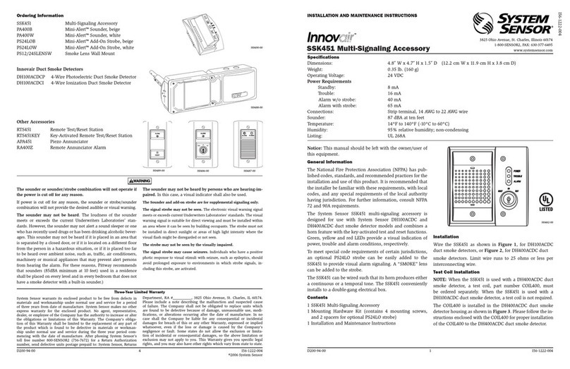 System Sensor Innovair SSK451 User manual