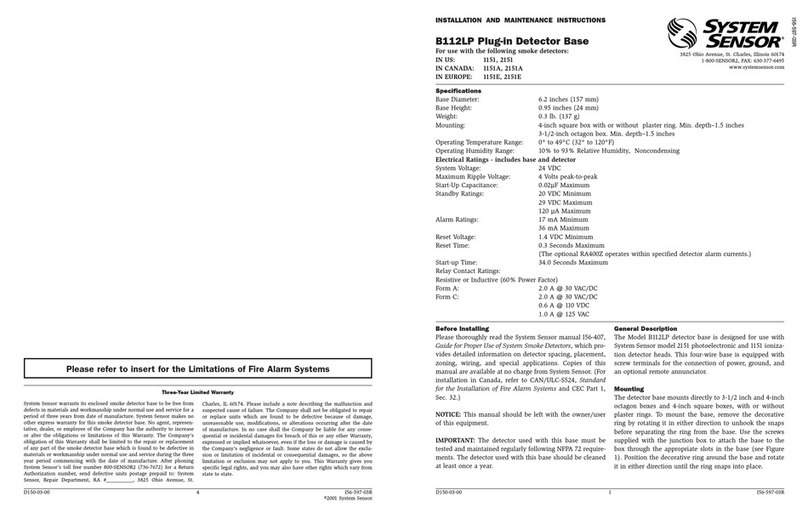 System Sensor 2112LP Installation and maintenance instructions System Sensor 2112LP Installation and maintenance instructions