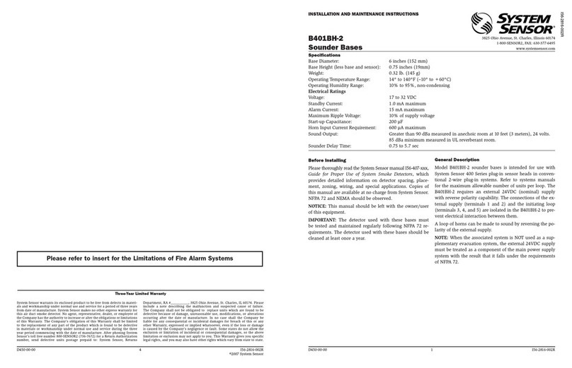 System Sensor B401BH-2 Installation and maintenance instructions System Sensor B401BH-2 Installation and maintenance instructions