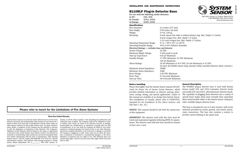 System Sensor B110RLP Installation and maintenance instructions