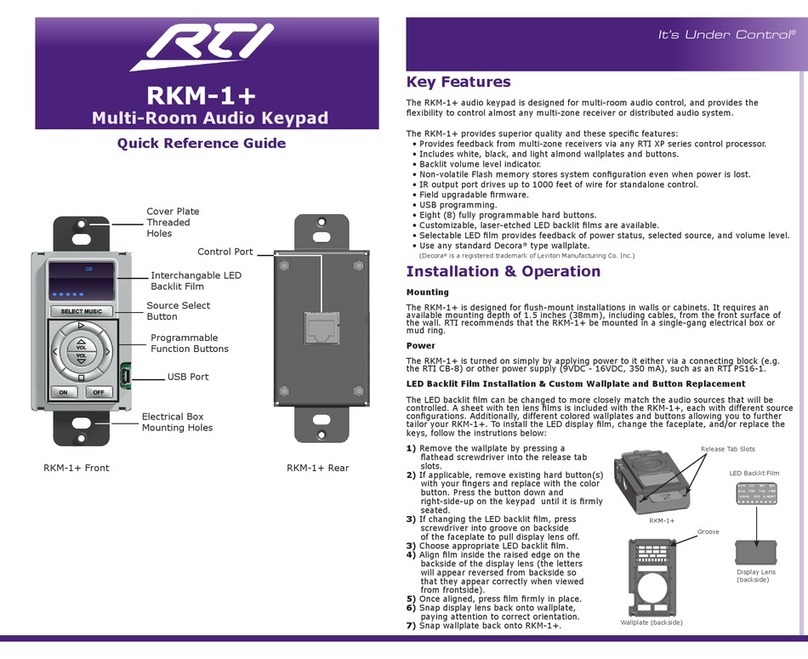 RTI RKM-1+ Quick reference guide