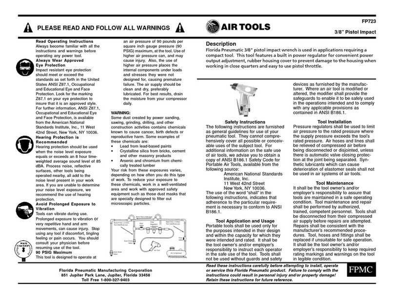 Florida Pneumatic FP723 Safety instructions