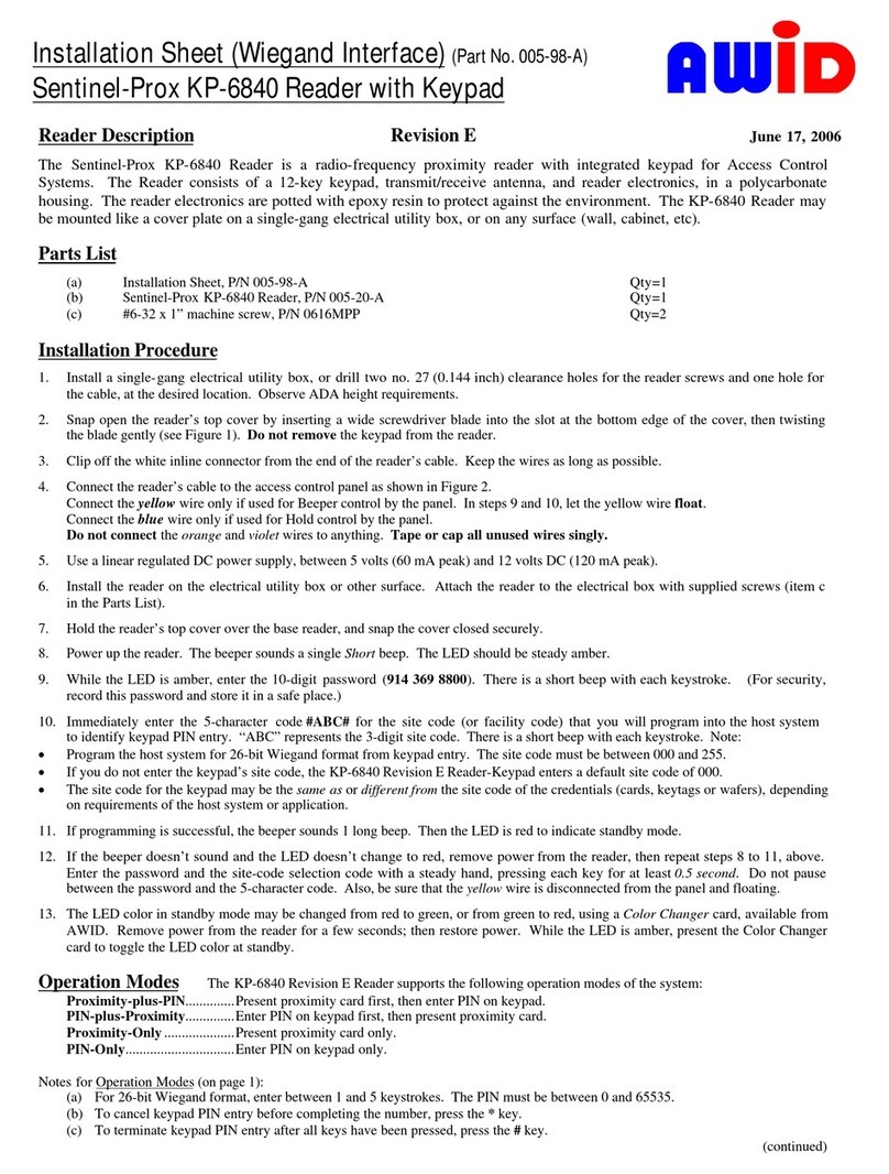 AWID Sentinel-Prox KP-6840 Reader Assembly instructions